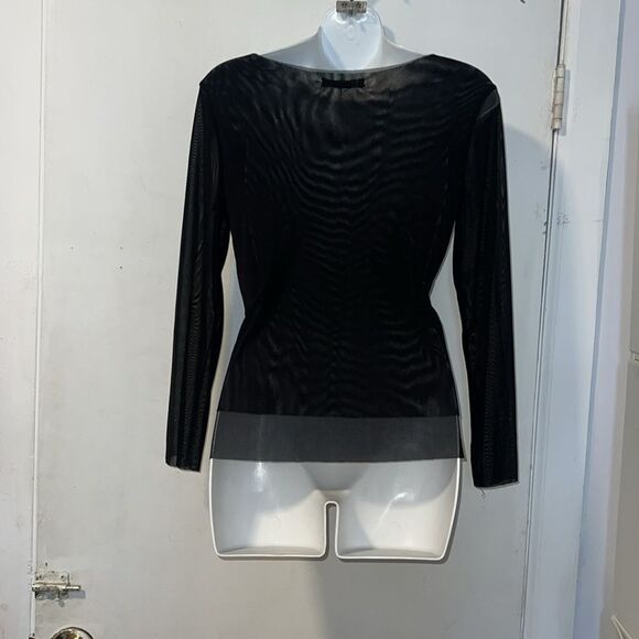 BABETTE Black Double Layer Sheer Long Sleeve Top-S - Picture 4 of 7